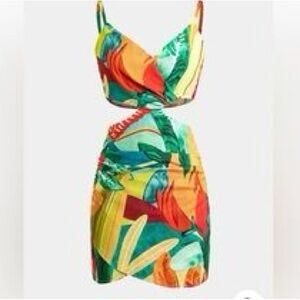 NWT Micas Leaf Print Coutout Dress Size L